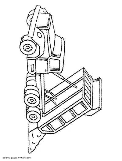 Dump truck with raised body coloring page for kids