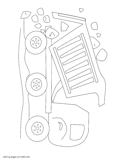 Easy coloring page for little kids. A dump truck