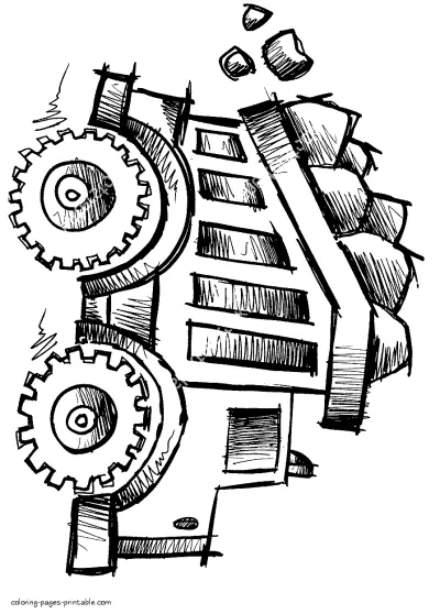 Drawn dump truck coloring page for printing