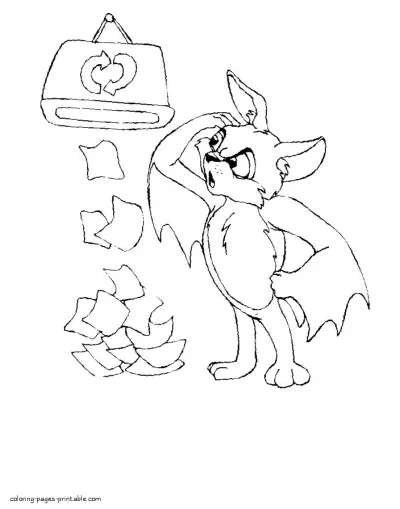 Coloring pages for the Earth Day celebrating. The bat recycling