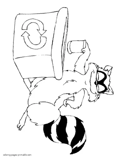 Raccoon recycling educational coloring sheet