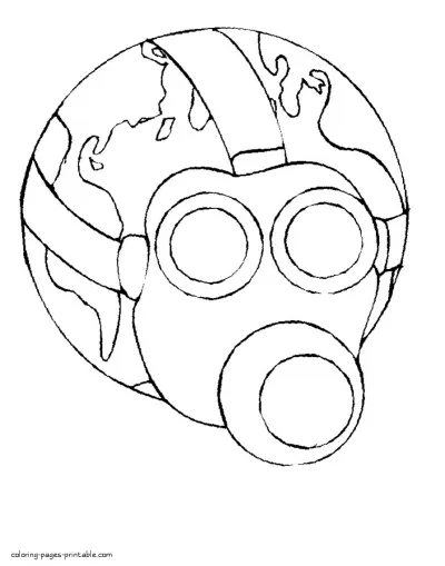 Earth in a gas mask coloring page for printing out