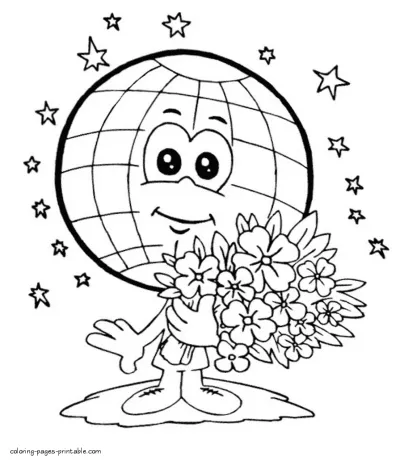 Earth with the flowers coloring page