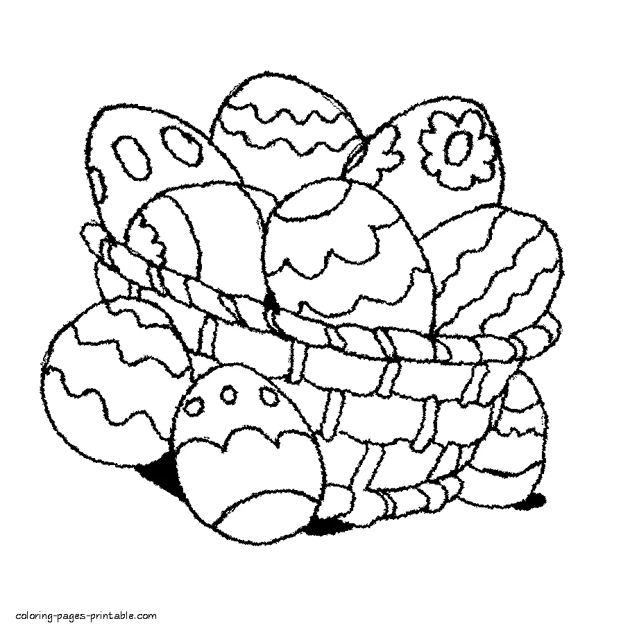 Easter basket with colored eggs Easter basket with colored eggs. Coloring book