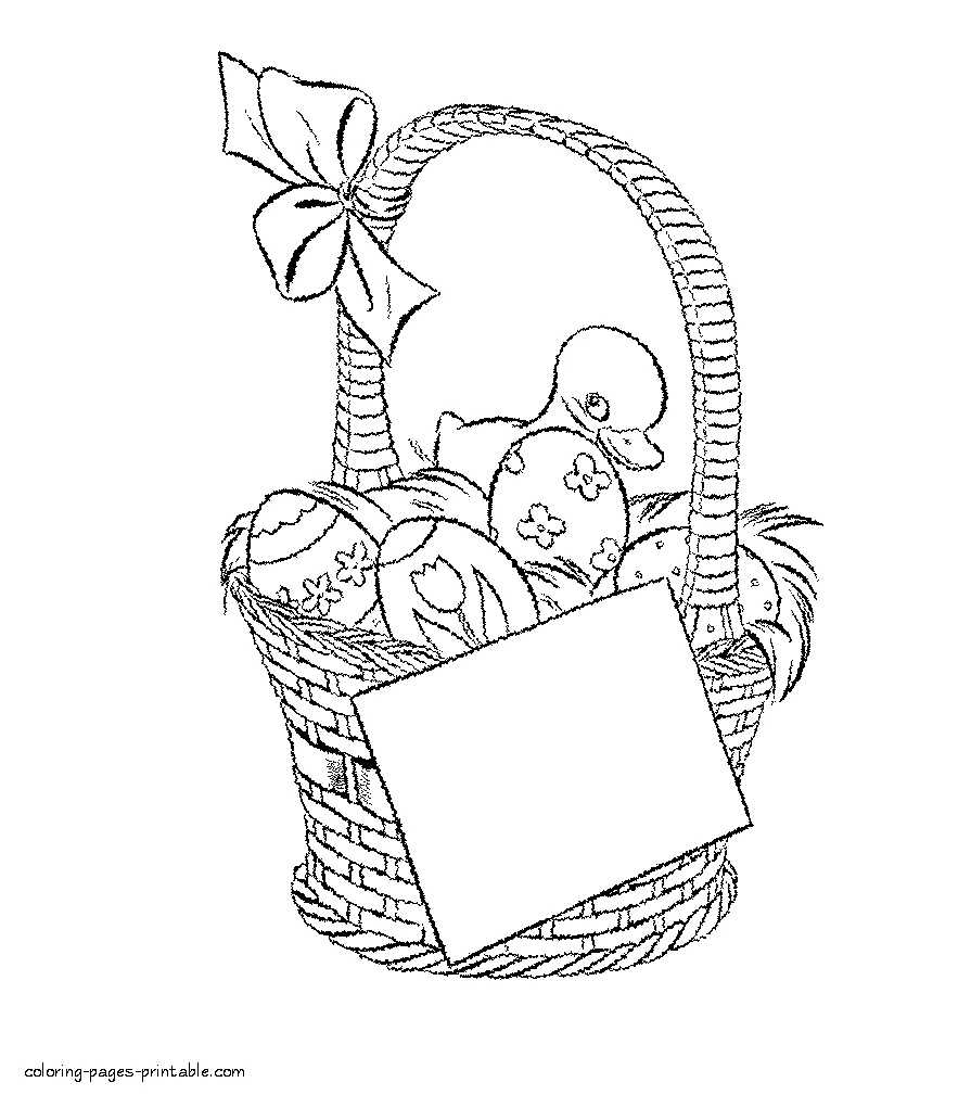Easter basket coloring page Easter basket with a greeting card coloring page