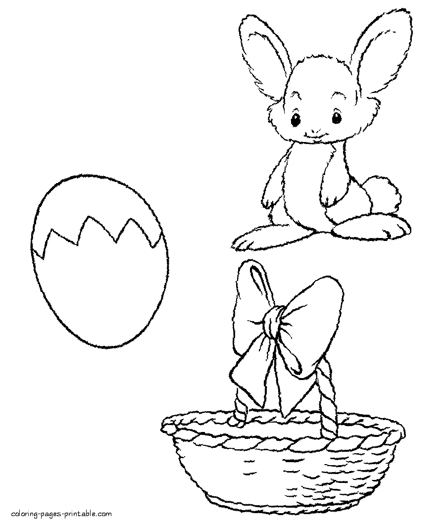Coloring page of a rabbit, an egg and a basket Coloring page of a rabbit, an egg and a basket. Free printable