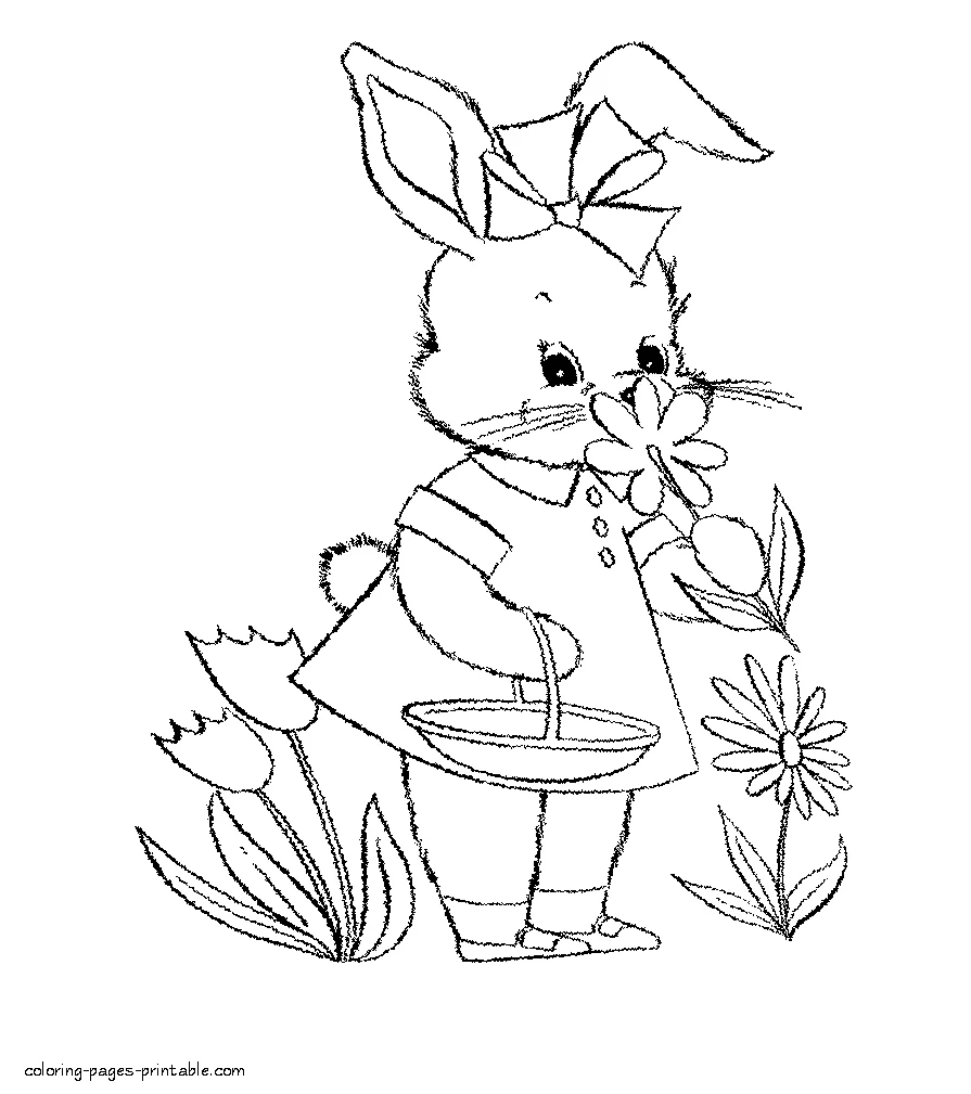 Bunny and flowers coloring sheet Bunny and flowers coloring sheet for kids