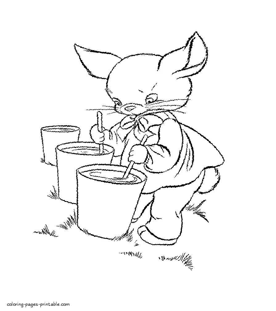 Easter coloring page Easter coloring page. Bunny prepares the paints