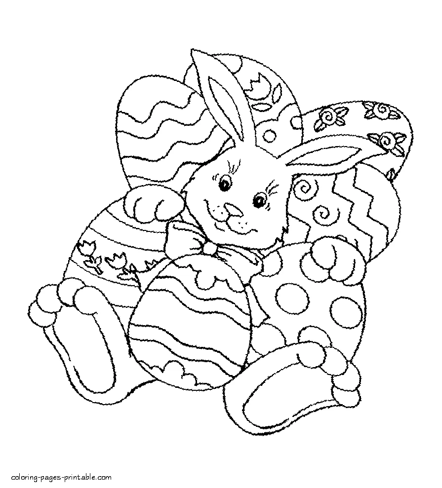 Holiday coloring page. Easter bunny Holiday coloring page. Easter bunny & eggs