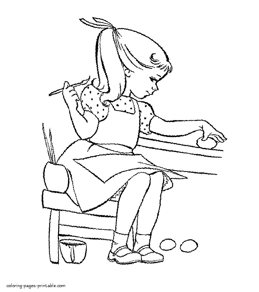 Girl drawing Easter eggs Girl drawing Easter eggs. Coloring sheet
