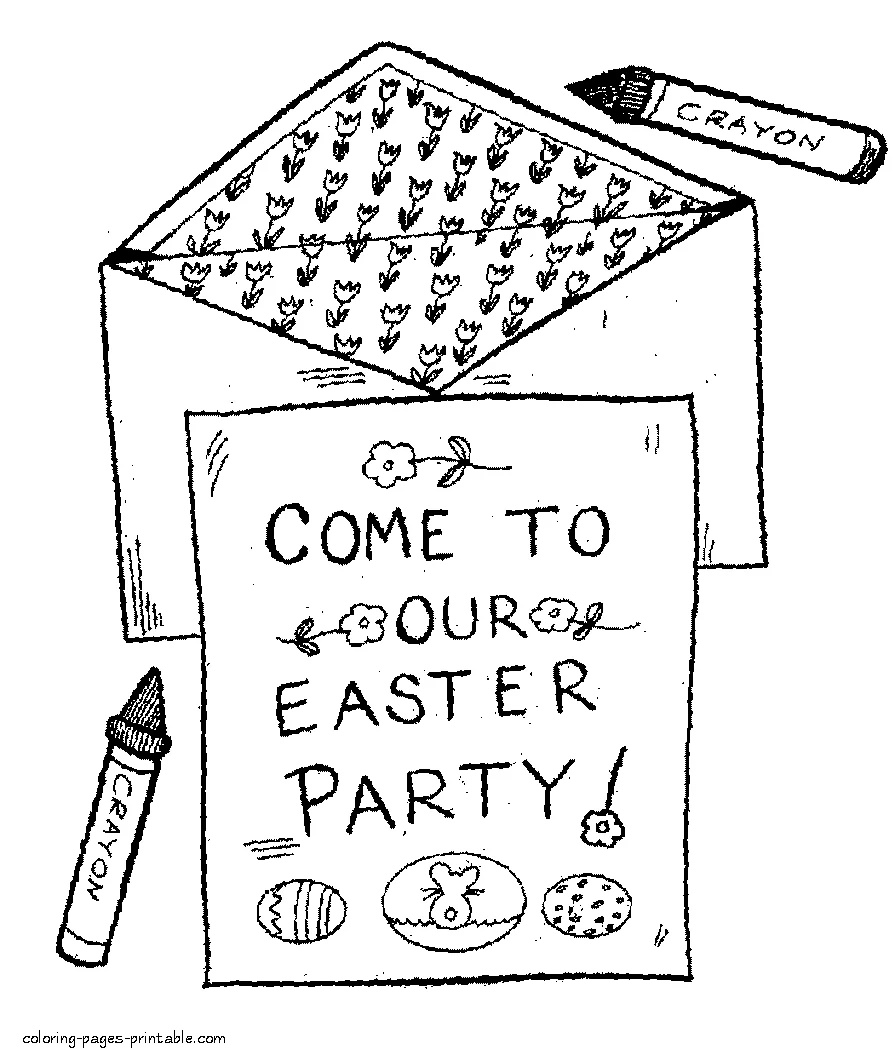 Easter party invitation Easter party invitation coloring page for kids
