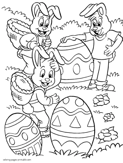 Eggs and bunnies for Easter. Coloring pages
