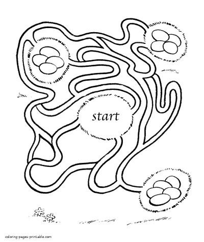 Maze kids coloring sheet for Easter