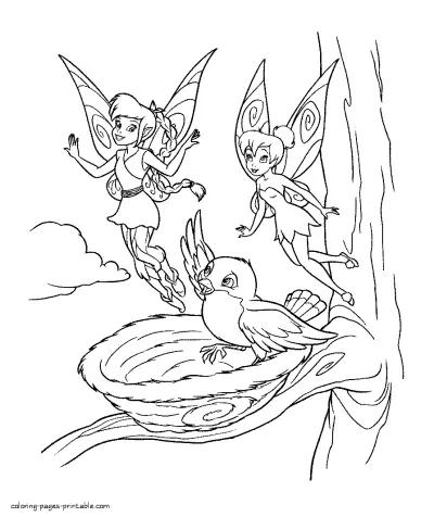 Fairies Tinker Bell and Fawn. Disney coloring page