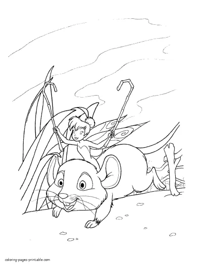 Coloring Tinker Bell and the mouse printable page