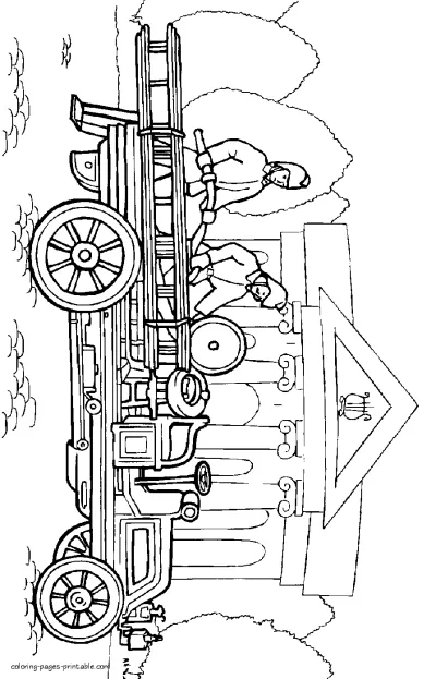 Old fire engine coloring page. 1904 release