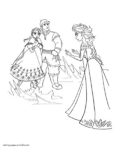 Elsa, Anna and Kristoff Frozen coloring sheets