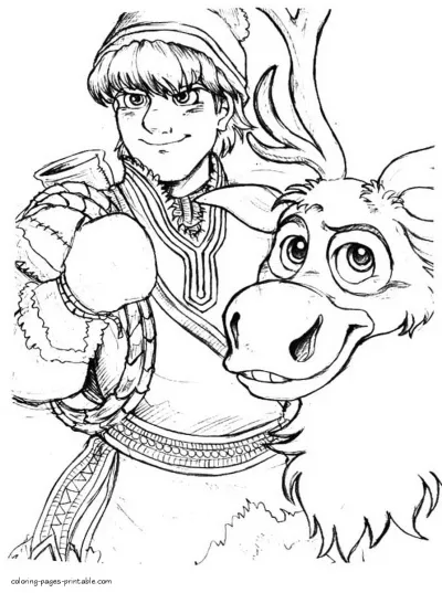 Coloring sheets Frozen. Kristoff and Sven