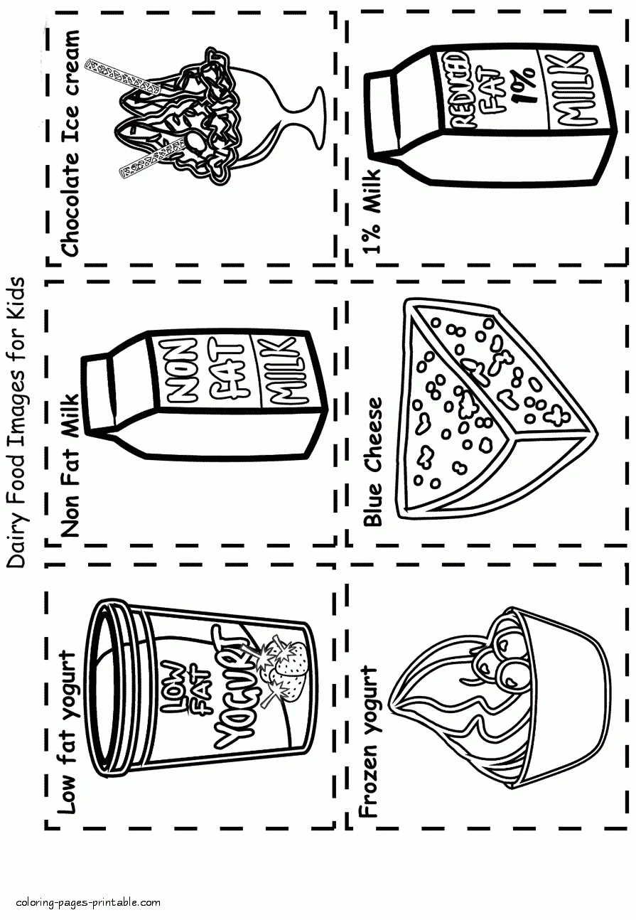 Healthy food coloring book. Dairy Healthy food coloring book