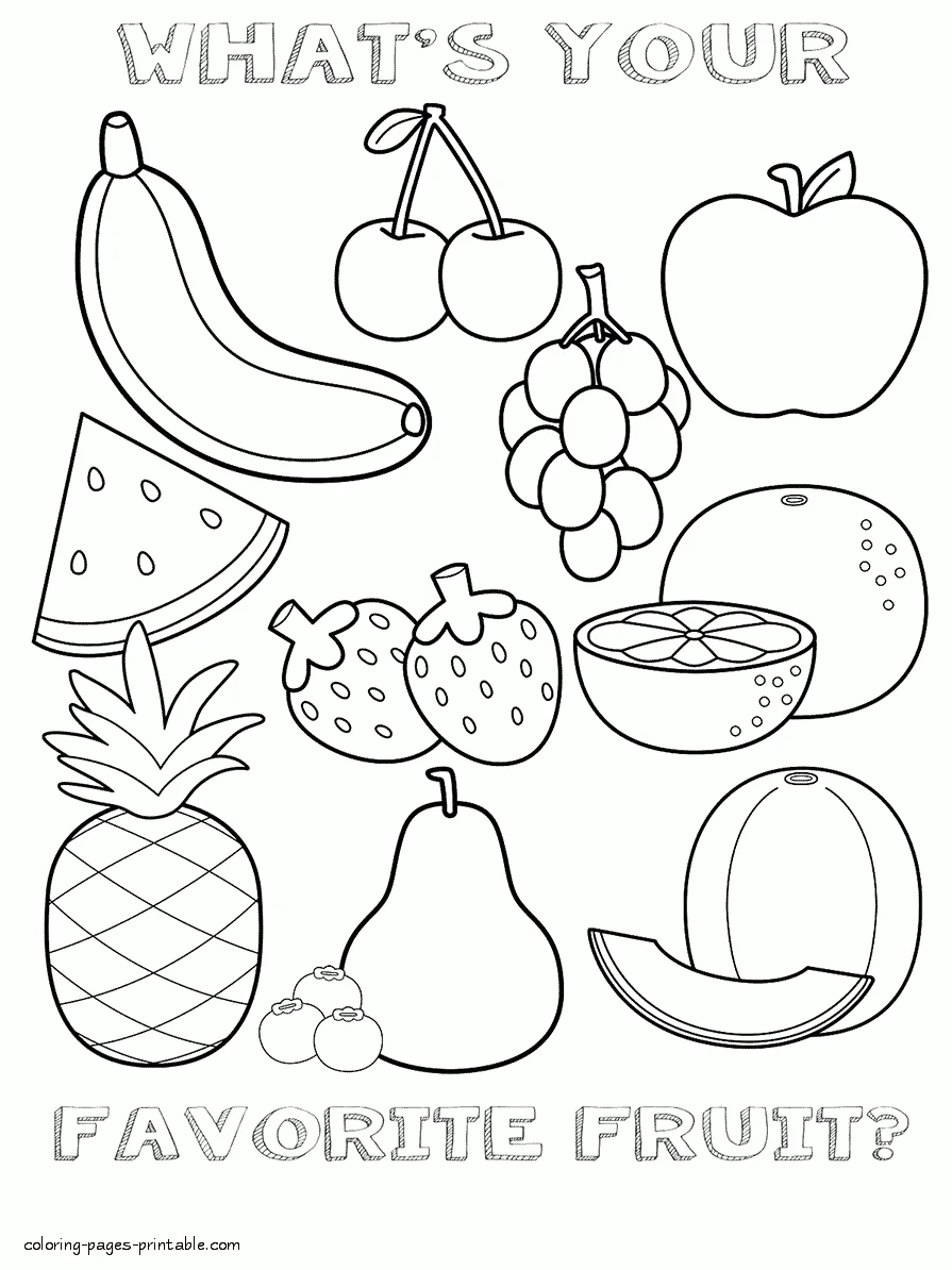 Healthy food coloring pages for preschool. Fruits sheet Healthy food coloring pages for preschool