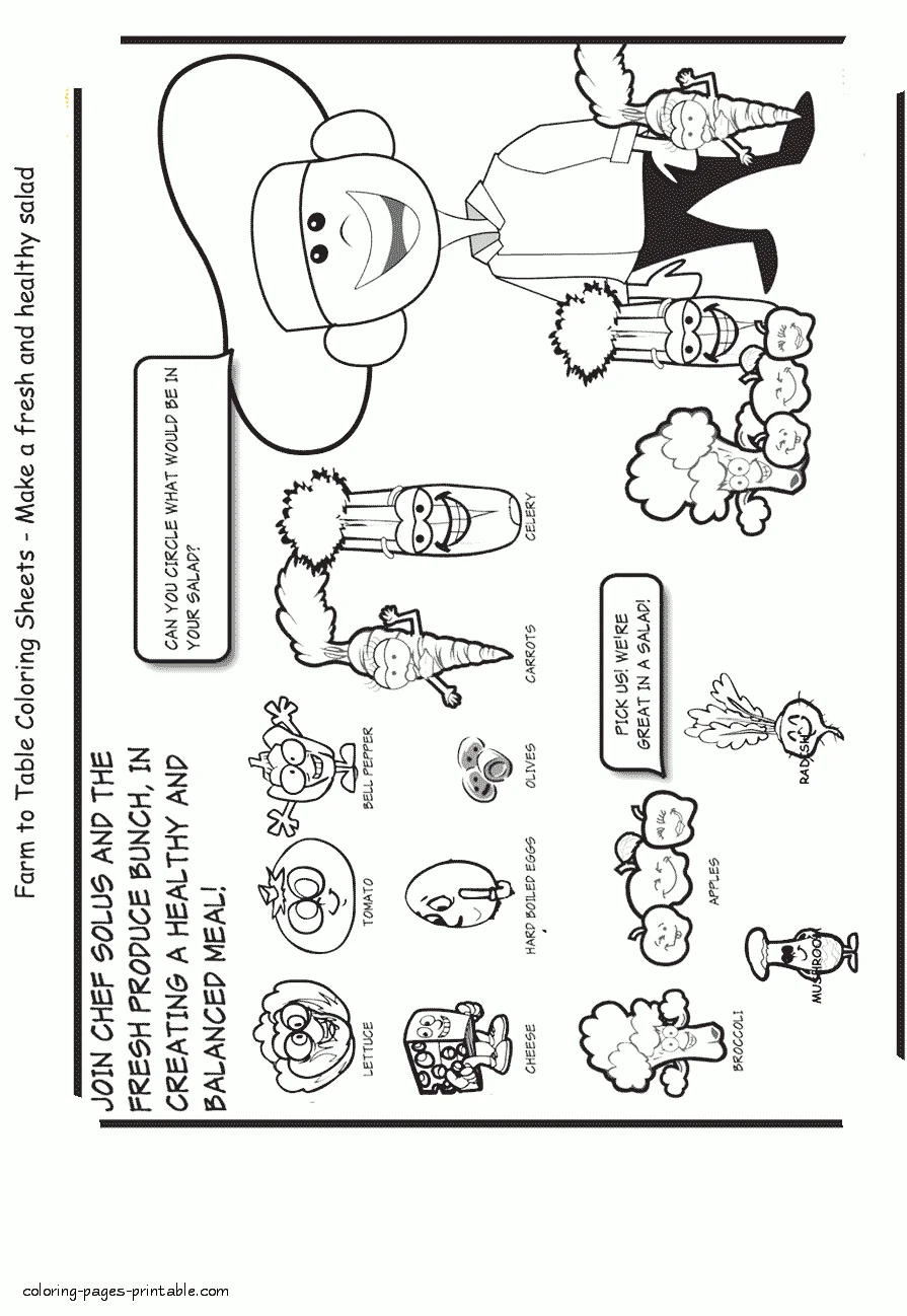 Healthy food coloring book. Farm food Healthy food coloring book