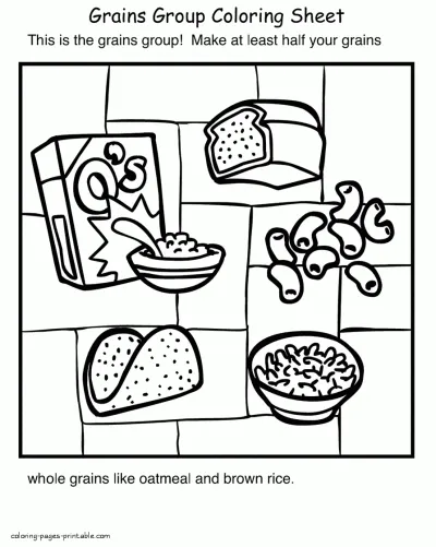 Healthy and unhealthy food coloring pages