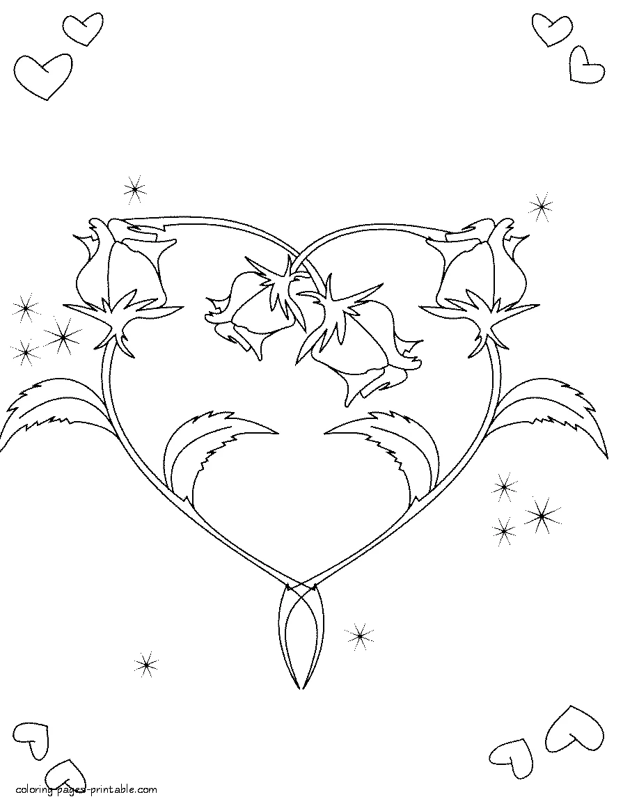Cake and hearts holiday coloring page Cake and hearts coloring page