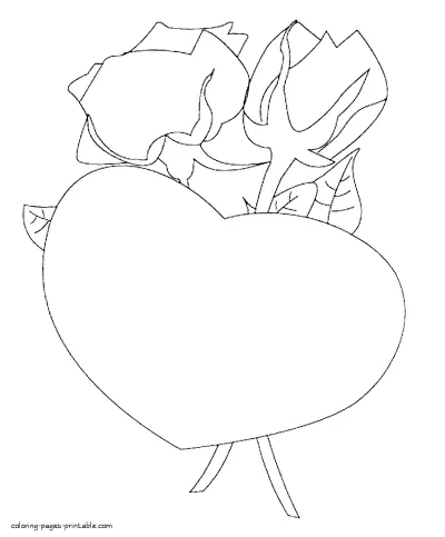 Heart and roses coloring pages
