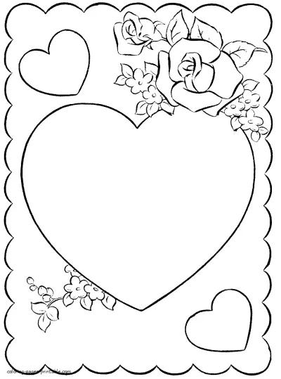 Card with the heart and roses for coloring
