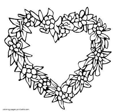 A heart shaped wreath coloring page