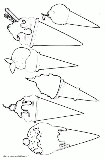 A lot of ice cream cones. Coloring page for children
