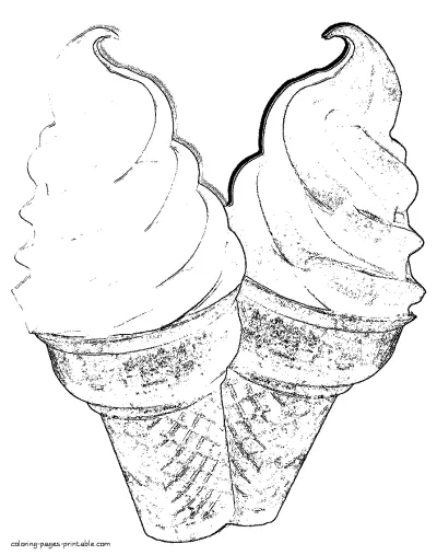 Two ice cream cones. Coloring pages of food
