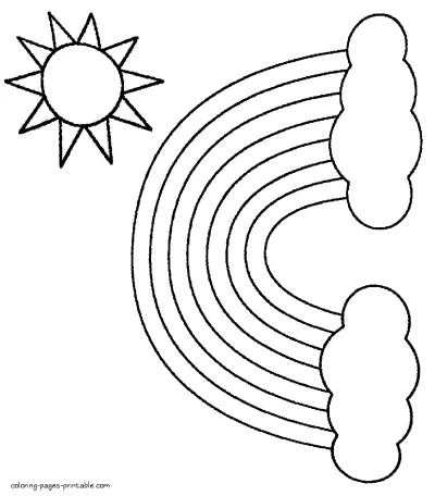 Sun, rainbow and clouds coloring pages of nature to color by toddlers