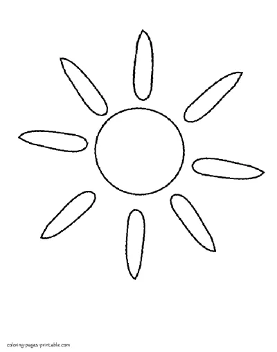 Simple sun and rays kindergarten coloring pages for 2 years old children