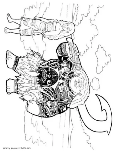 Moana and Maui coloring sheet to print