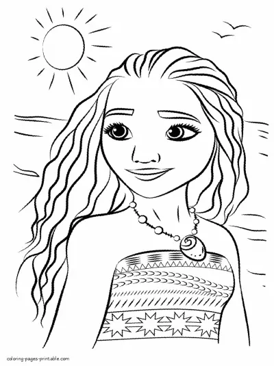 Moana portrait coloring printable page for girls