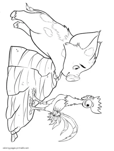 Hei Hei and Pua coloring page from Moana