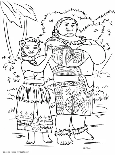 Sina and Tui coloring pages of Moana