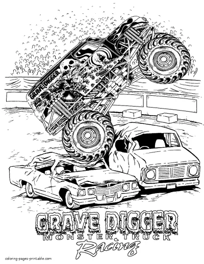 Grave Digger monster truck racing coloring pages printable