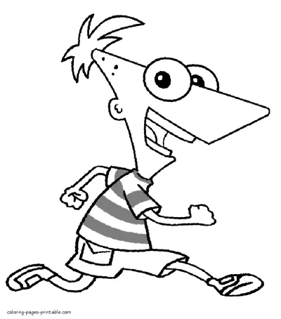 Phineas running cartoon coloring page