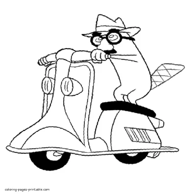 Perry ride on a scooter coloring page