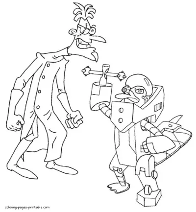 Doof and Perry picture to color from cartoon