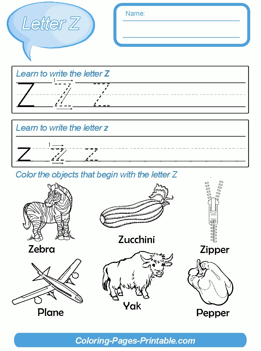 Preschool Worksheets Alphabet With Coloring Pictures Preschool Worksheets Alphabet With Coloring Pictures. Letter Z