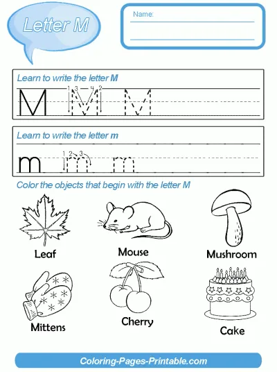 Alphabet Preschool coloring Pages. Letter M