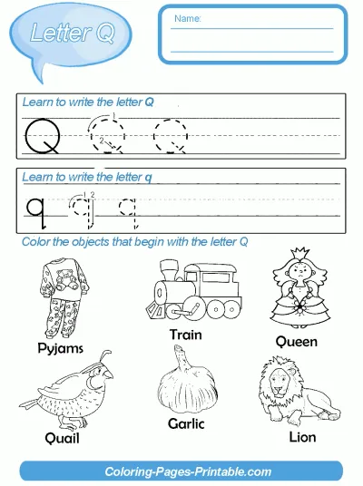 Printable Preschool Letter Writing Worksheets. Letter Q