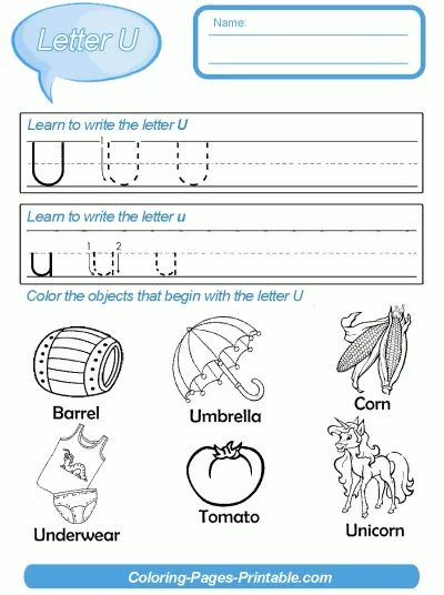 Preschool Letter Writing Practice. Letter U