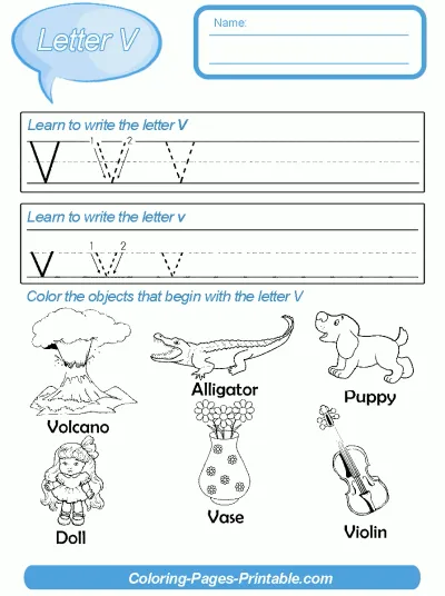 Letter Writing Practice For Kids. Letter V