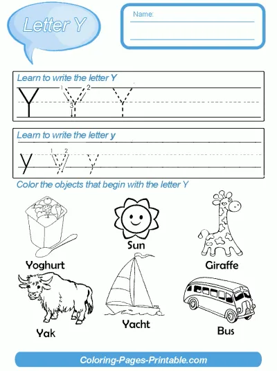 Preschool Letter Writing Coloring Pages. Letter Y
