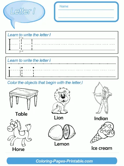Preschool Letter Writing Worksheets With Coloring Pages. Letter I