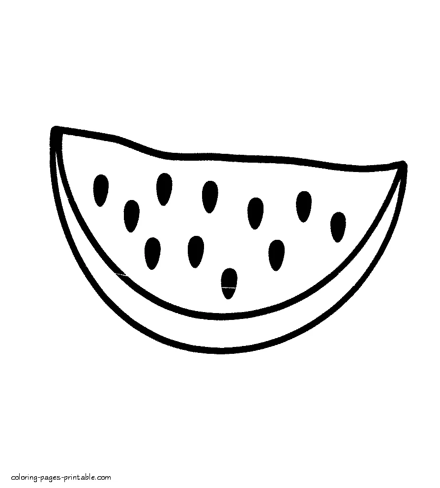 Printable coloring pages of fruits and vegetables. Watermelon slice Printable coloring pages of fruits and vegetables. Watermelon